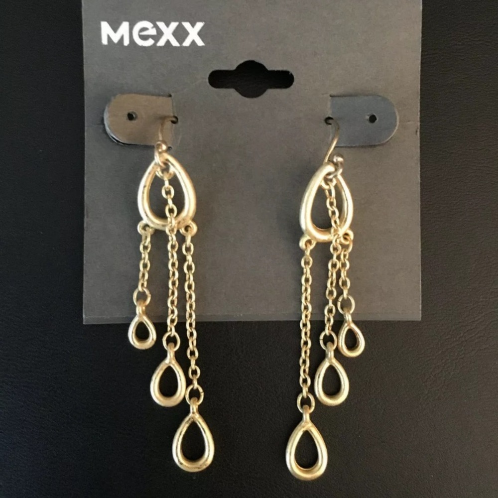 Mexx new gold tone dangle earrings, chain drops